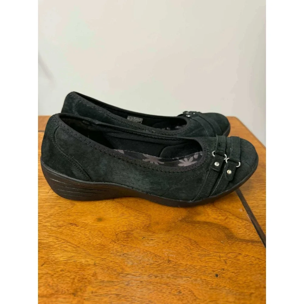 Skechers Womens 6.5 Stretch Fit Black Leather Memory Foam Ballet Flats SN 49880 - Picture 2 of 9